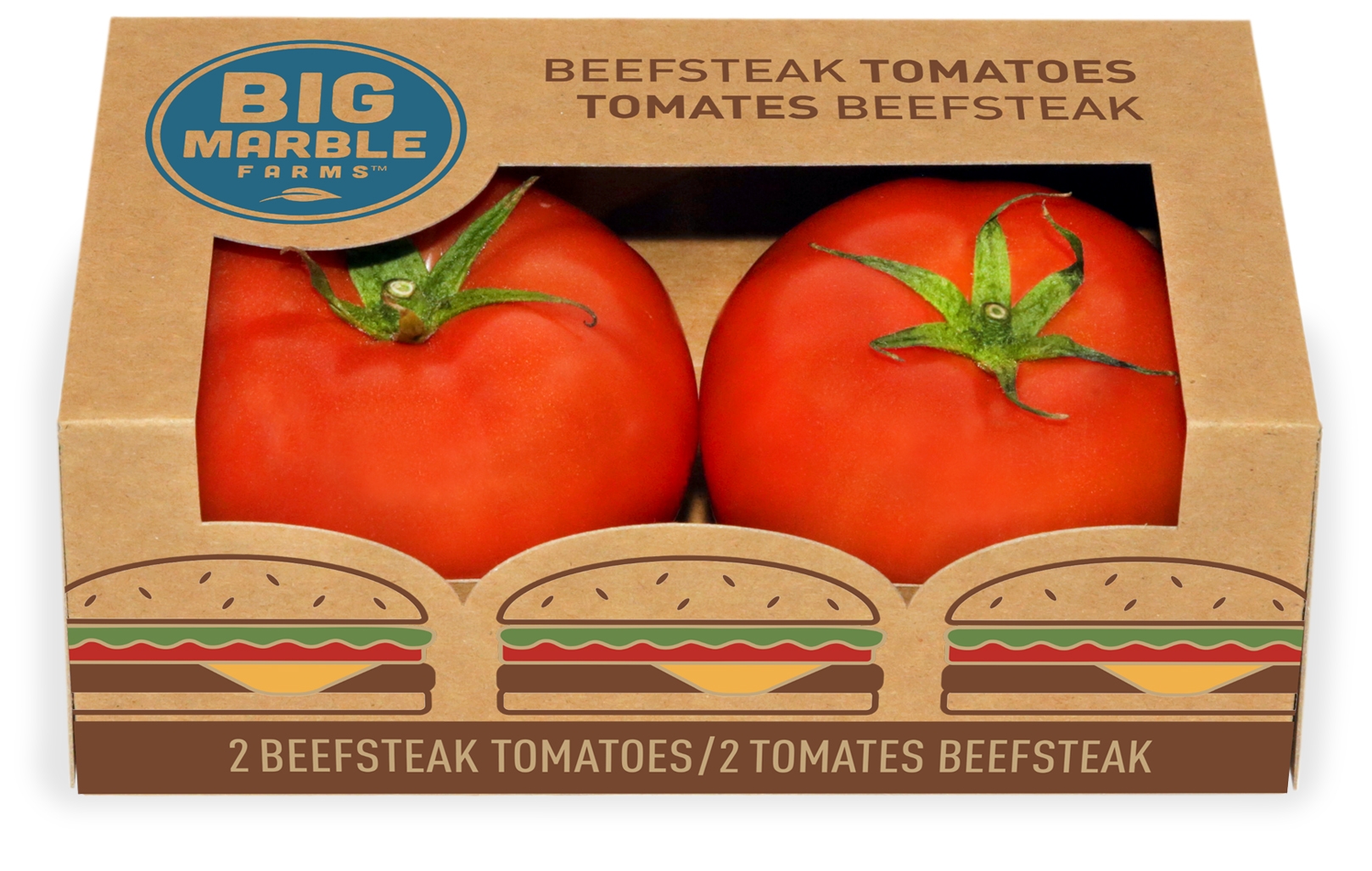 Two beef steak tomatoes in a box